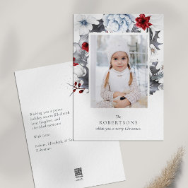 Festividades Cartão de Natal Botânico vermelho e branco