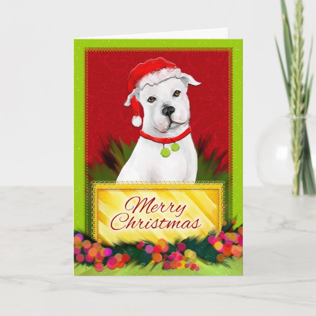 Festividades Cartão de Natal branco de Pitbull do Feliz Natal (Frente)