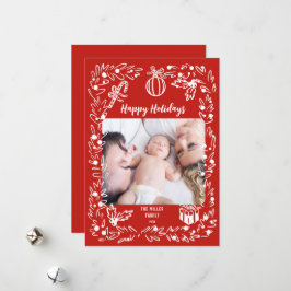 Festividades Cartão de Natal Branco e Vermelho com Foto caprich