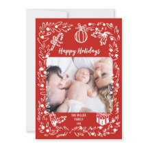 Cartão de Natal Branco e Vermelho com Foto caprich