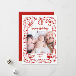 Festividades Cartão de Natal Branco e Vermelho com Foto caprich