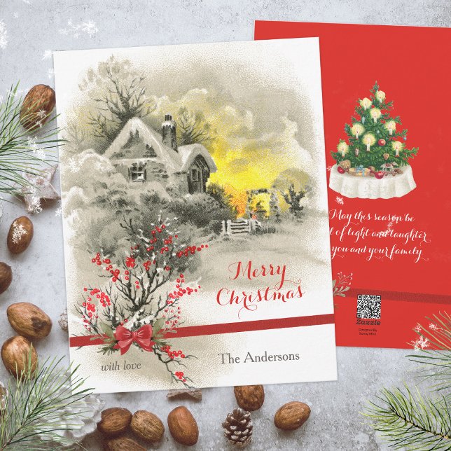 Festividades Cartão de Natal branco preto clássico da cena do i (Classic Winter Scene Black White Christmas Card ©Susanne Sachers - Sunny Mind Design 🌞)