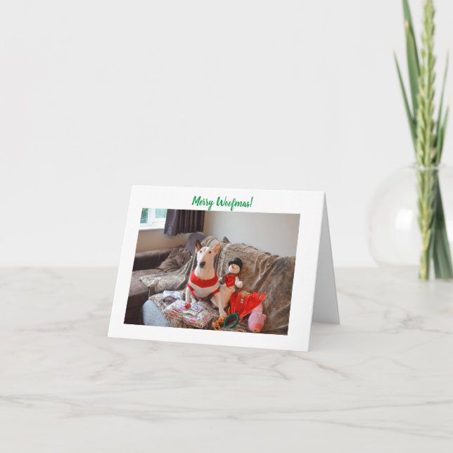 Festividades Cartão de Natal Bull Terrier com Snowman (Frente)