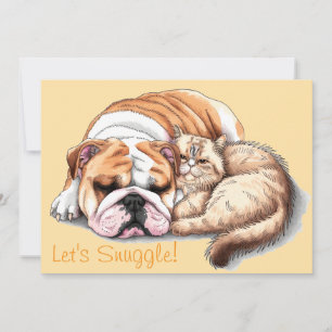 Festividades Cartão de Natal Bulldog Cachorro Gato Vamos Abraça