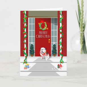 Festividades Cartão de Natal - Bulldog no Porch Christmas