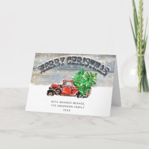 Festividades Cartão de Natal Caminhão Vermelho Retrô Vintage Fa