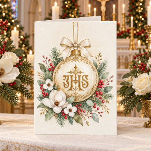 Festividades Cartão de Natal Católico Elegante IHS, Ornamento D