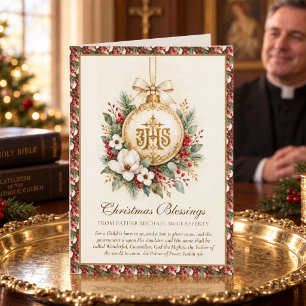 Festividades Cartão de Natal Católico IHS com Bênçãos do Padre