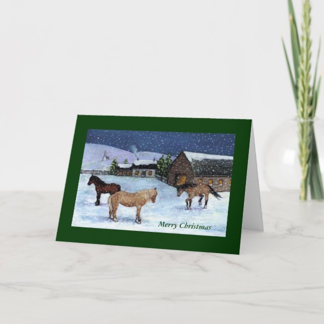 FESTIVIDADES CARTÃO DE NATAL: CAVALOS, NEVE: ARTE (Frente)