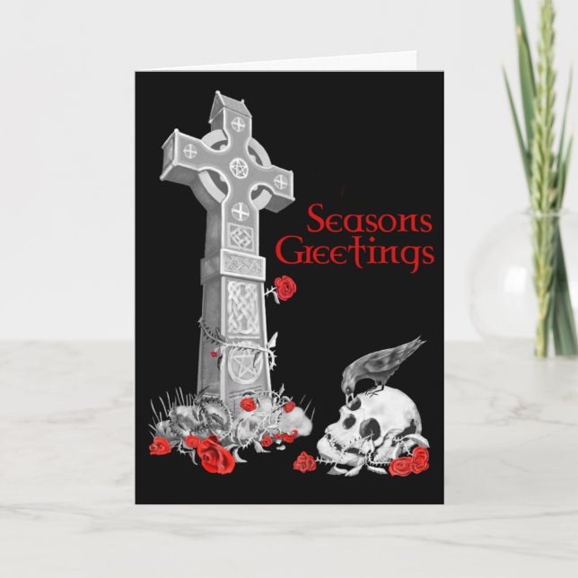 Festividades Cartão de Natal Celta Cross e Raven (Frente)