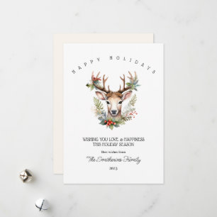 Festividades Cartão de Natal Chapado de Rena em Aquarela