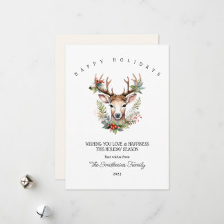 Festividades Cartão de Natal Chapado de Rena em Aquarela