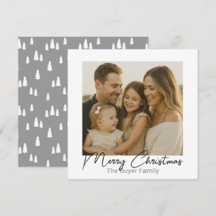 Festividades Cartão de Natal Cinza Simples Prazeres Uma Foto