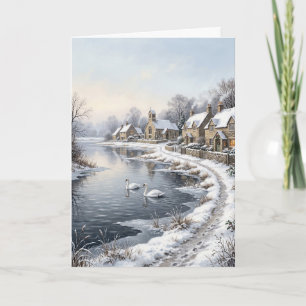 Festividades Cartão de Natal Cisnes de Inverno Vitoriano