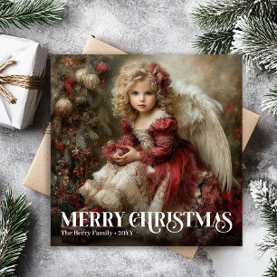 Festividades Cartão de Natal Clássico com Anjo Vitoriano Religi