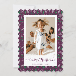 Festividades Cartão de Natal Clássico de Foto Verde Roxo