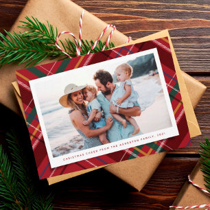 Festividades Cartão de Natal clássico de xadrez com uma foto