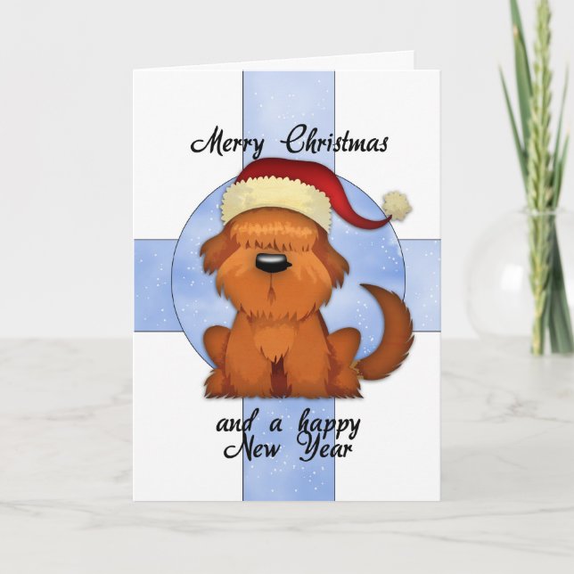 Festividades Cartão De Natal Com Cachorro Bonito Em Chapéu Feri (Frente)