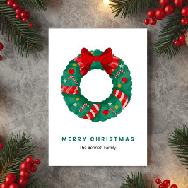 Festividades Cartão de Natal com Coroa de Aquarela Verde