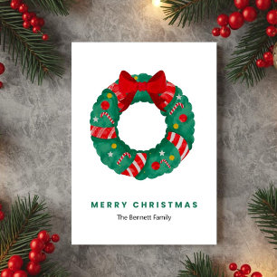 Festividades Cartão de Natal com Coroa de Aquarela Verde