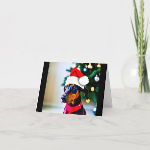 Festividades Cartão de Natal com Doberman no chapéu de Santa