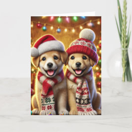 Festividades Cartão de Natal com dois cães