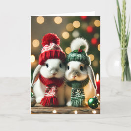 Festividades Cartão de Natal com dois coelhos