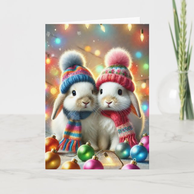 Festividades Cartão de Natal com dois coelhos (Frente)