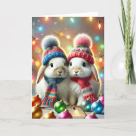 Festividades Cartão de Natal com dois coelhos