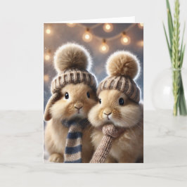 Festividades Cartão de Natal com dois coelhos