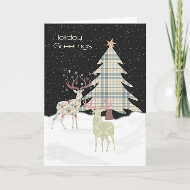 Festividades Cartão de Natal com Dois Designer Deer & Tree (Frente)
