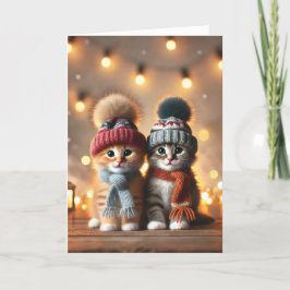 Festividades Cartão de Natal com dois gatos