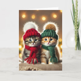 Festividades Cartão de Natal com dois gatos