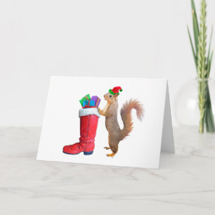 Festividades Cartão de Natal com Esquilo e a Bota do Papai Noel