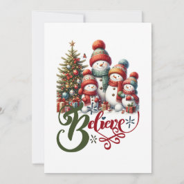 Festividades Cartão de Natal com família de boneco de neve fofo