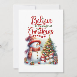 Festividades Cartão de Natal com família de boneco de neve fofo