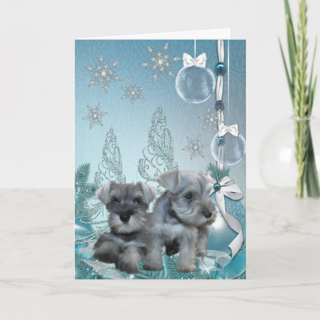 Festividades Cartão de Natal com Filhotes de Schnauzer (Frente)