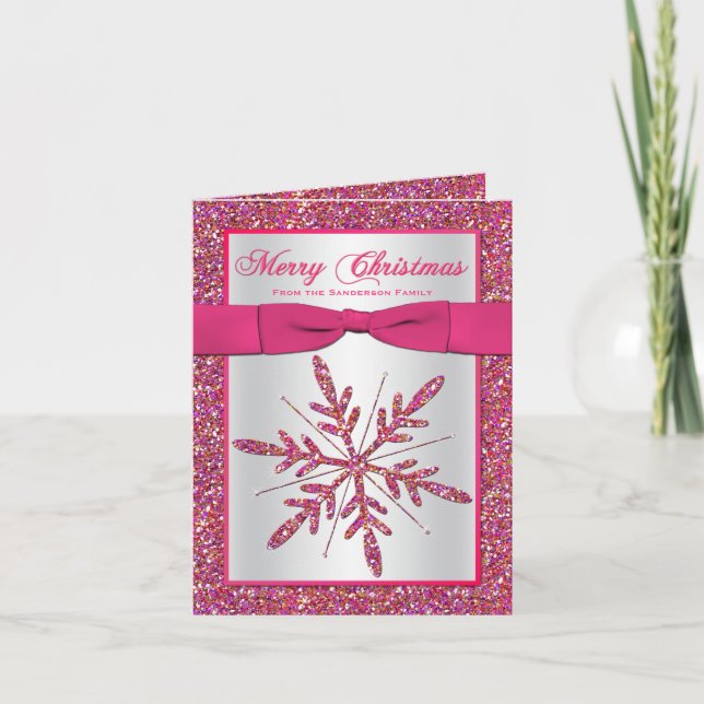 Festividades Cartão de Natal com Floco de Neve, brilhante, cor- (Frente)