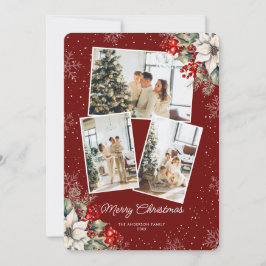 Festividades Cartão de Natal com Foto Botânica Vermelha Elegant