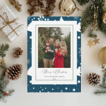 Cartão de Natal com Foto da Família Azul