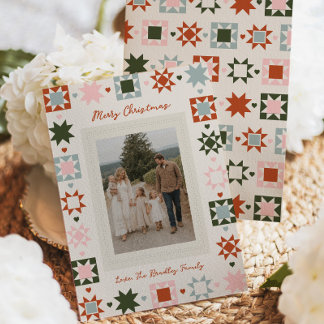 Festividades Cartão de Natal com Foto da Família em Colcha