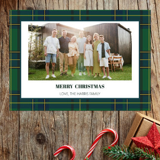 Festividades Cartão de Natal com Foto da Família em Xadrez Verd