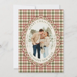 Festividades Cartão de Natal com Foto da Família Plaid Vintage
