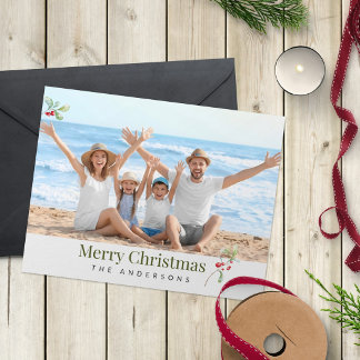 Festividades Cartão de Natal com Foto da Família Verde Moderna