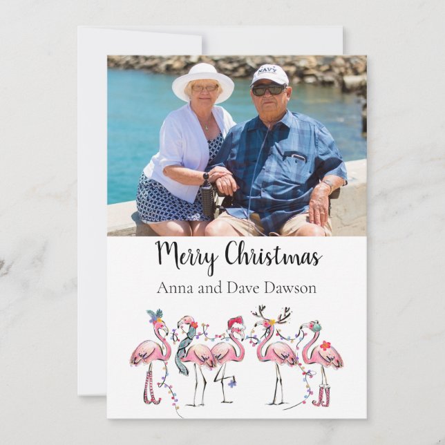 Festividades Cartão de Natal com Foto de Flamingo Tropical (Frente)
