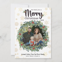 Cartão de Natal com Foto de Flocos de Neve Dourado