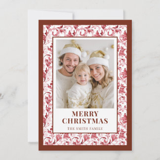 Festividades Cartão de Natal com Foto de Floral Vermelho Toile