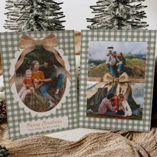 Festividades Cartão de Natal com Foto de Laço Xadrez Country