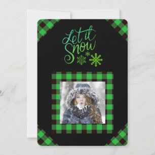Festividades Cartão de Natal com Foto de Let it Snow em Xadrez 