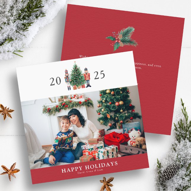 Festividades Cartão de Natal com Foto do Quebra-Nozes (2025 Nutcracker Red Christmas Photo Happy Holidays Card by Painted Paperie
)